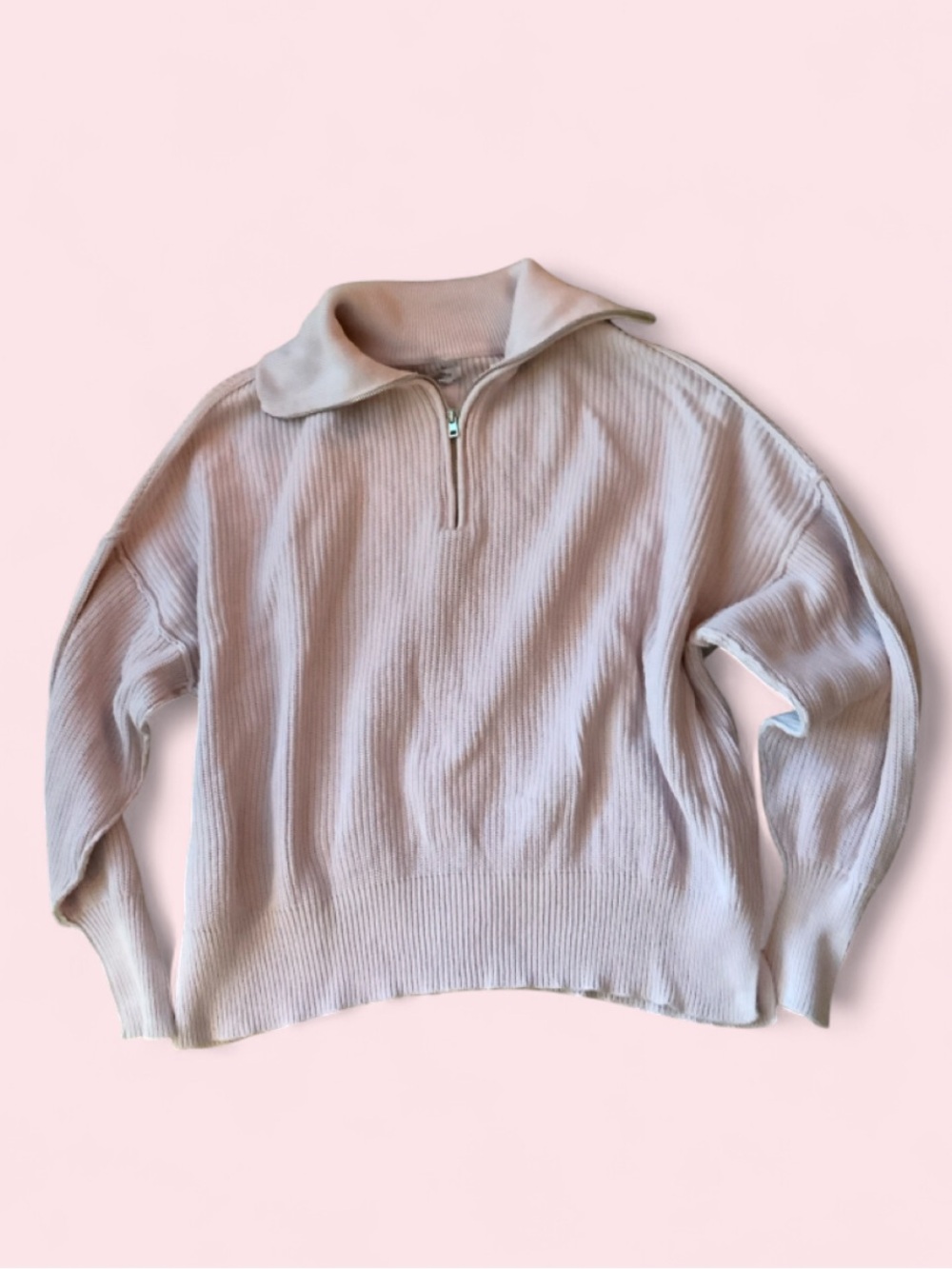 Aerie Half-Zip Pink Ribbed Oversized Sweater Women's Medium